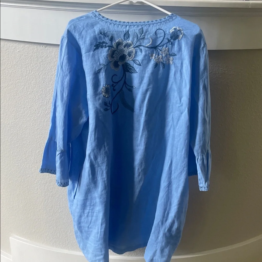 Johnny Was Embroidered Light Blue Floral Tunic - Picture 7 of 12